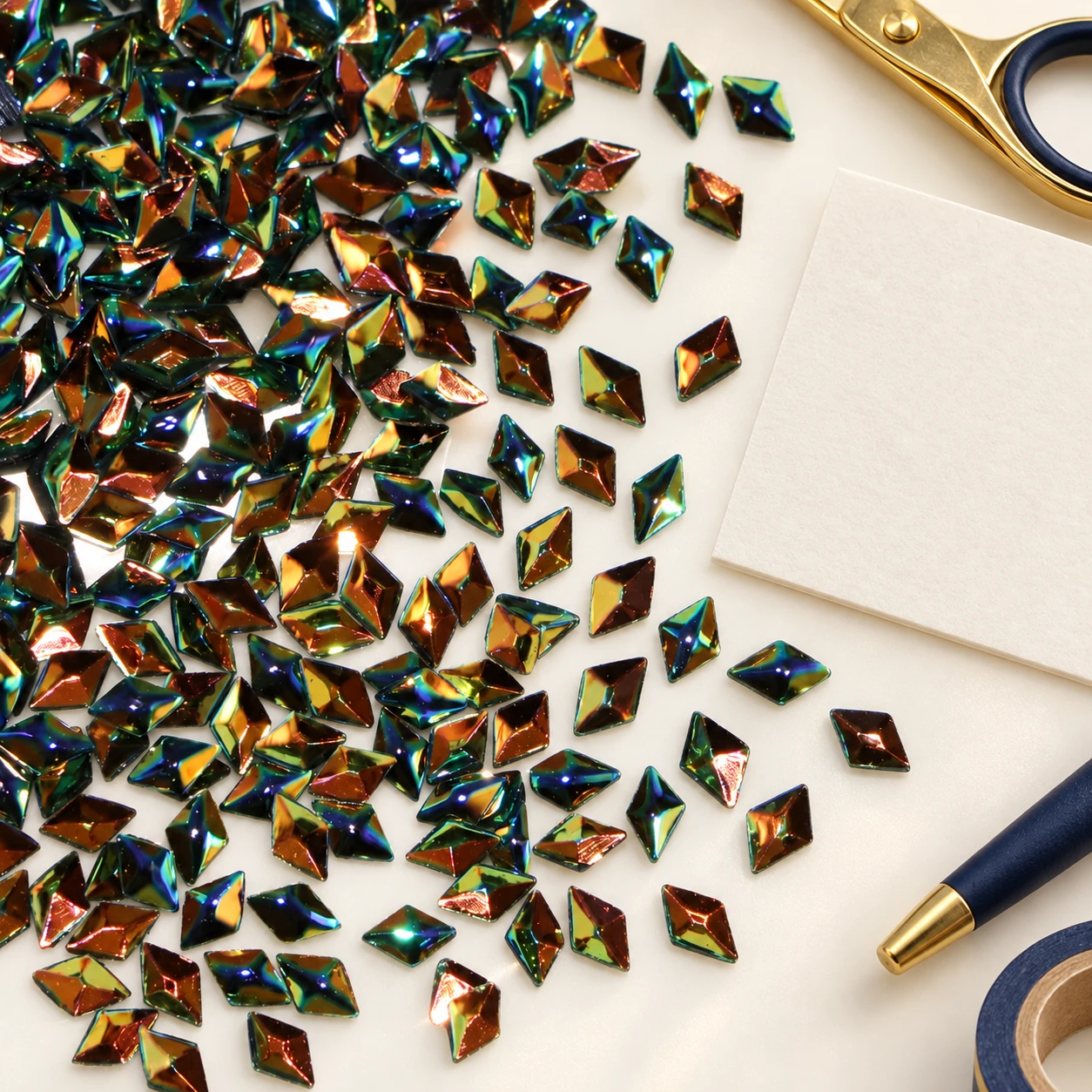 Multicolor Faceted Diamond Sequins MA007 in an illustrative craft workspace