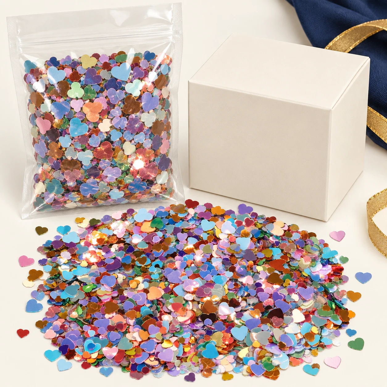 Multicolor Heart Confetti Mix MA136 with illustrative private-label packaging