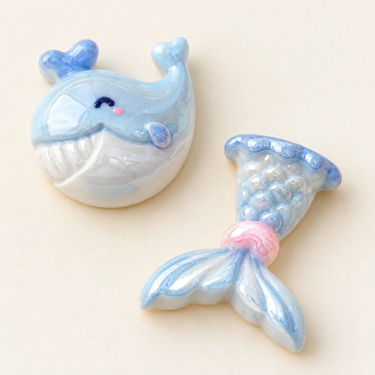 Ocean Mermaid Tail and Whale Resin Charms RW00686 close-up showing the decorative shape and finish