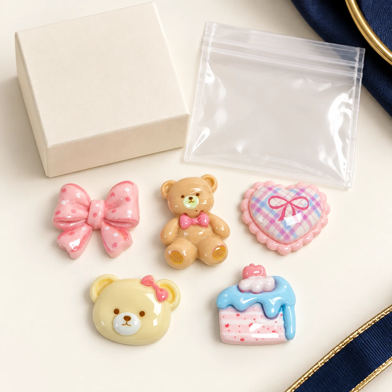 Pastel Bear Bow and Heart Resin Assortment RW002022 with illustrative private-label packaging