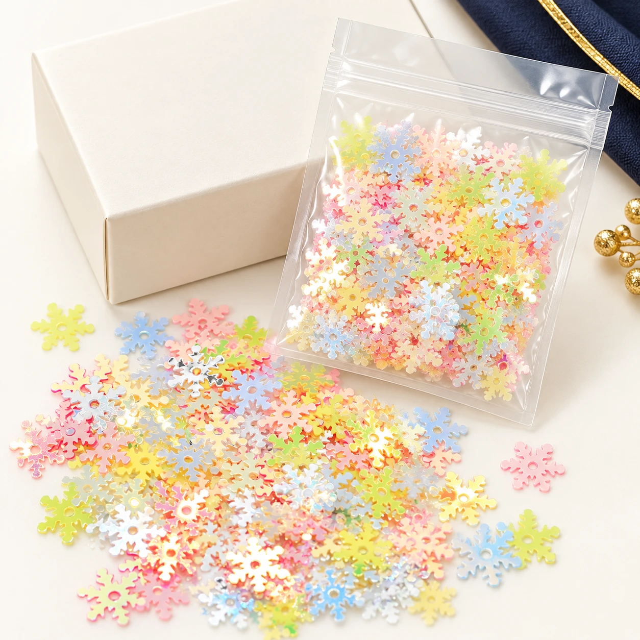 Pastel Snowflake Sequin Mix MA096 with illustrative private-label packaging