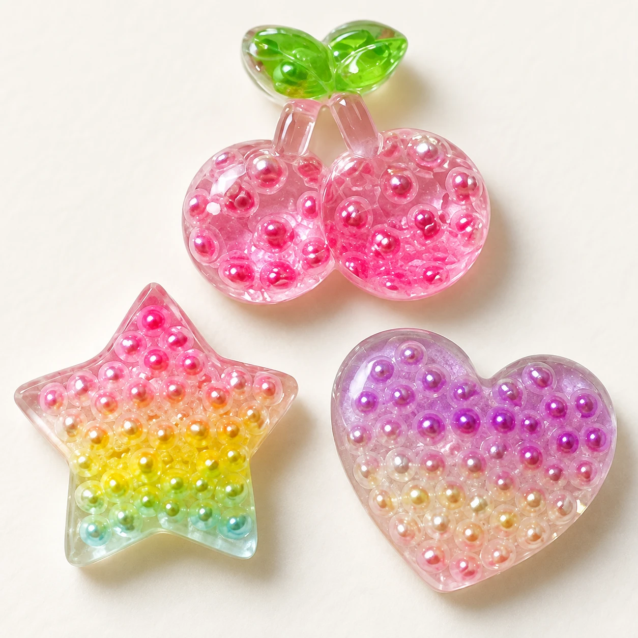 Pearl-Effect Fruit Heart and Star Resin Charms RW003334 close-up showing the decorative shape and finish