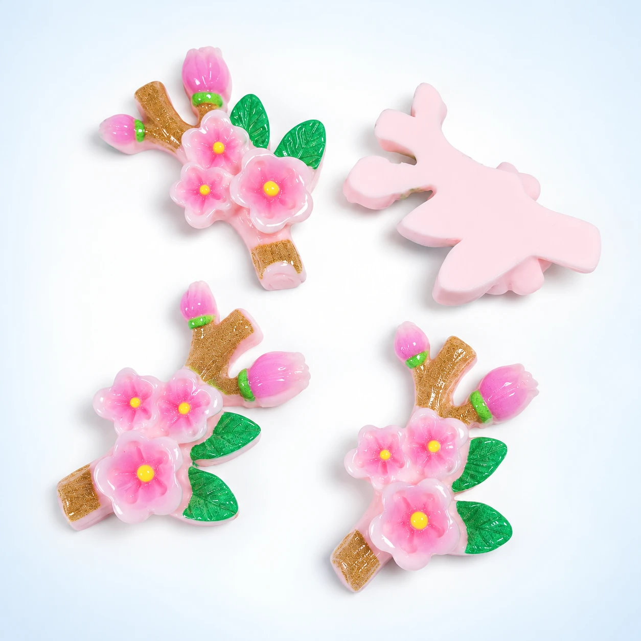 Pink Blossom Branch Resin Charms RW001862 on a clean light studio background