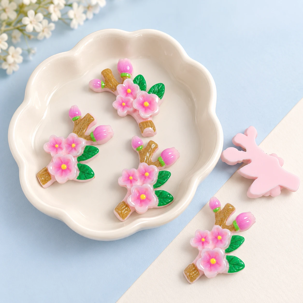Pink Blossom Branch Resin Charms RW001862 displayed for assortment selection