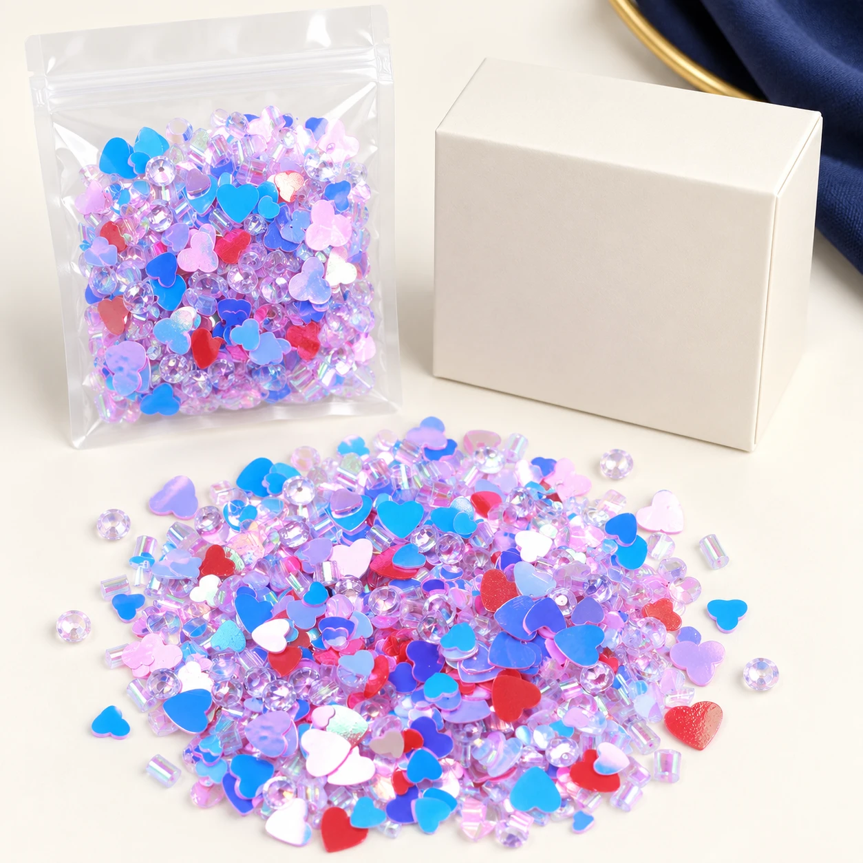Pink Blue Iridescent Sequin Mix MA156 with illustrative private-label packaging