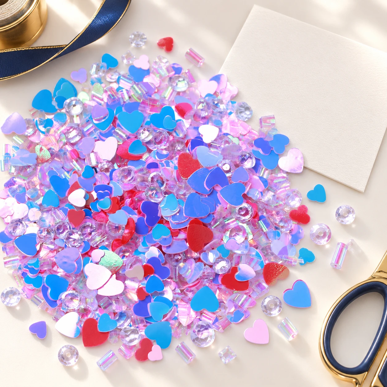 Pink Blue Iridescent Sequin Mix MA156 in an illustrative craft workspace