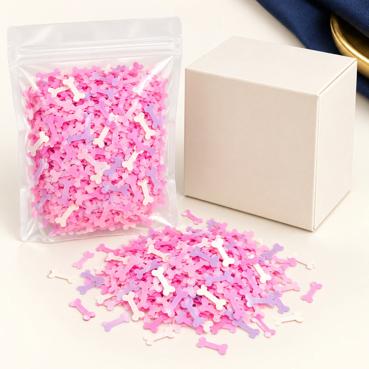 Pink Bone Confetti Sequins MA226 with illustrative private-label packaging