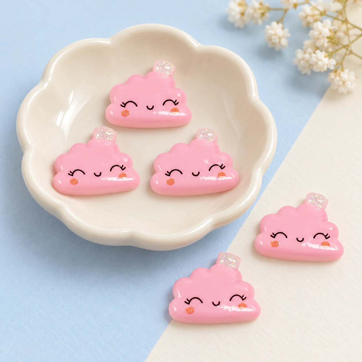 Pink Smiling Cloud Resin Charms RW001862 displayed for assortment selection