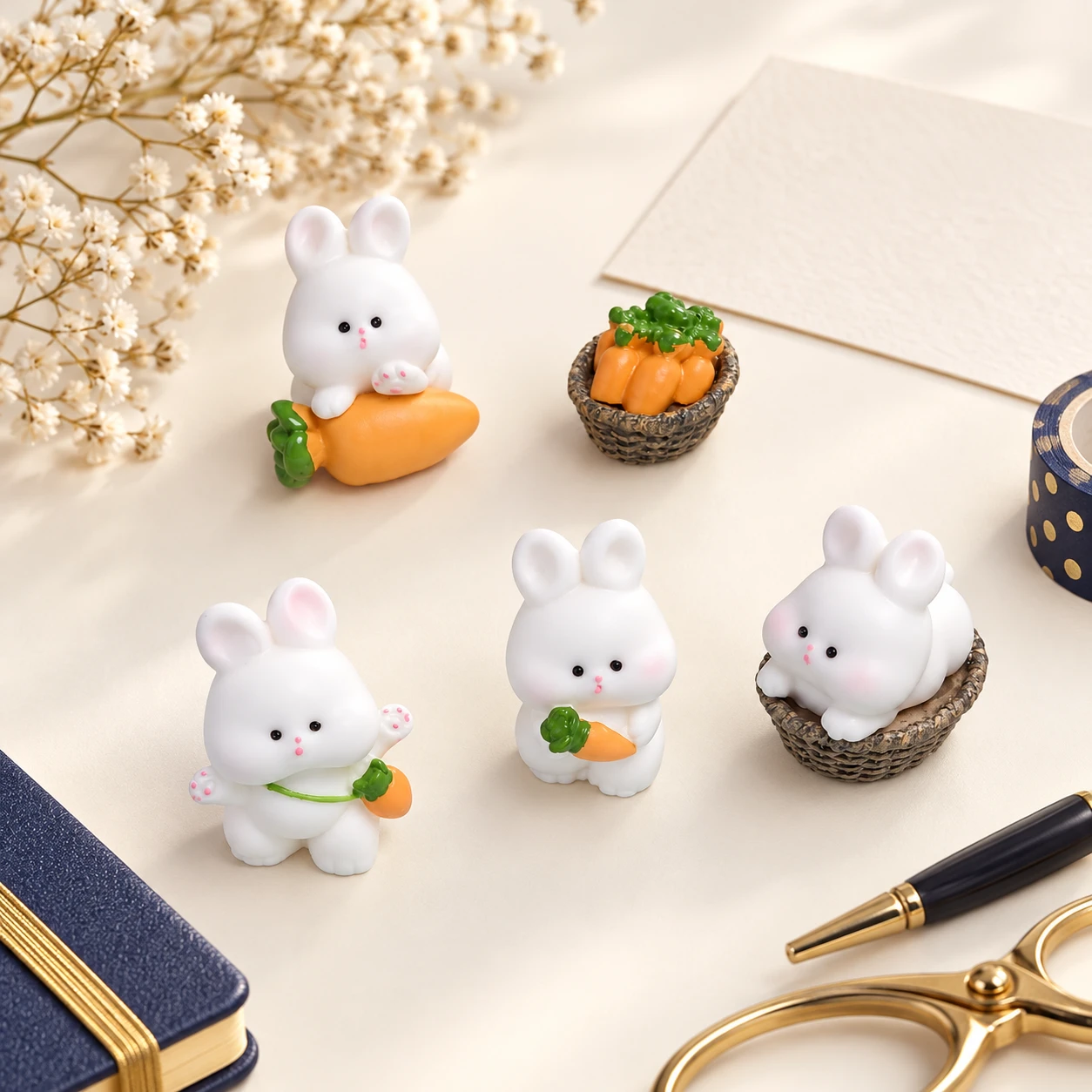Rabbit and Carrot Resin Miniatures RW002494 in an illustrative craft workspace