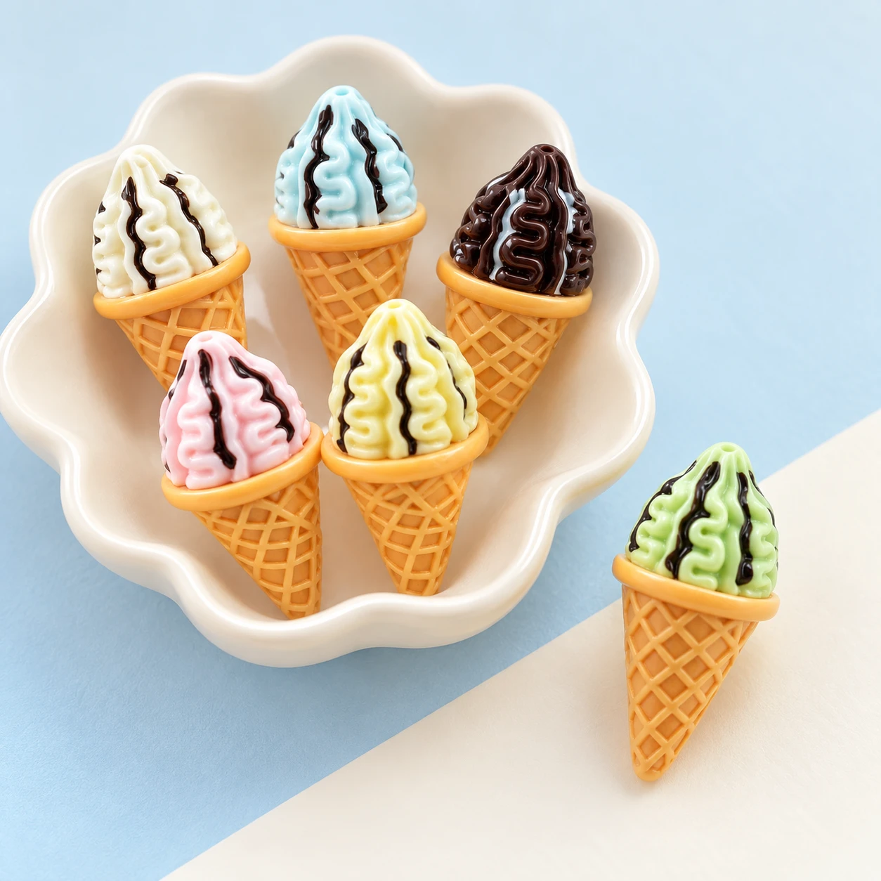 Soft-Serve Ice Cream Cone Resin Charms RW0023381 displayed for assortment selection