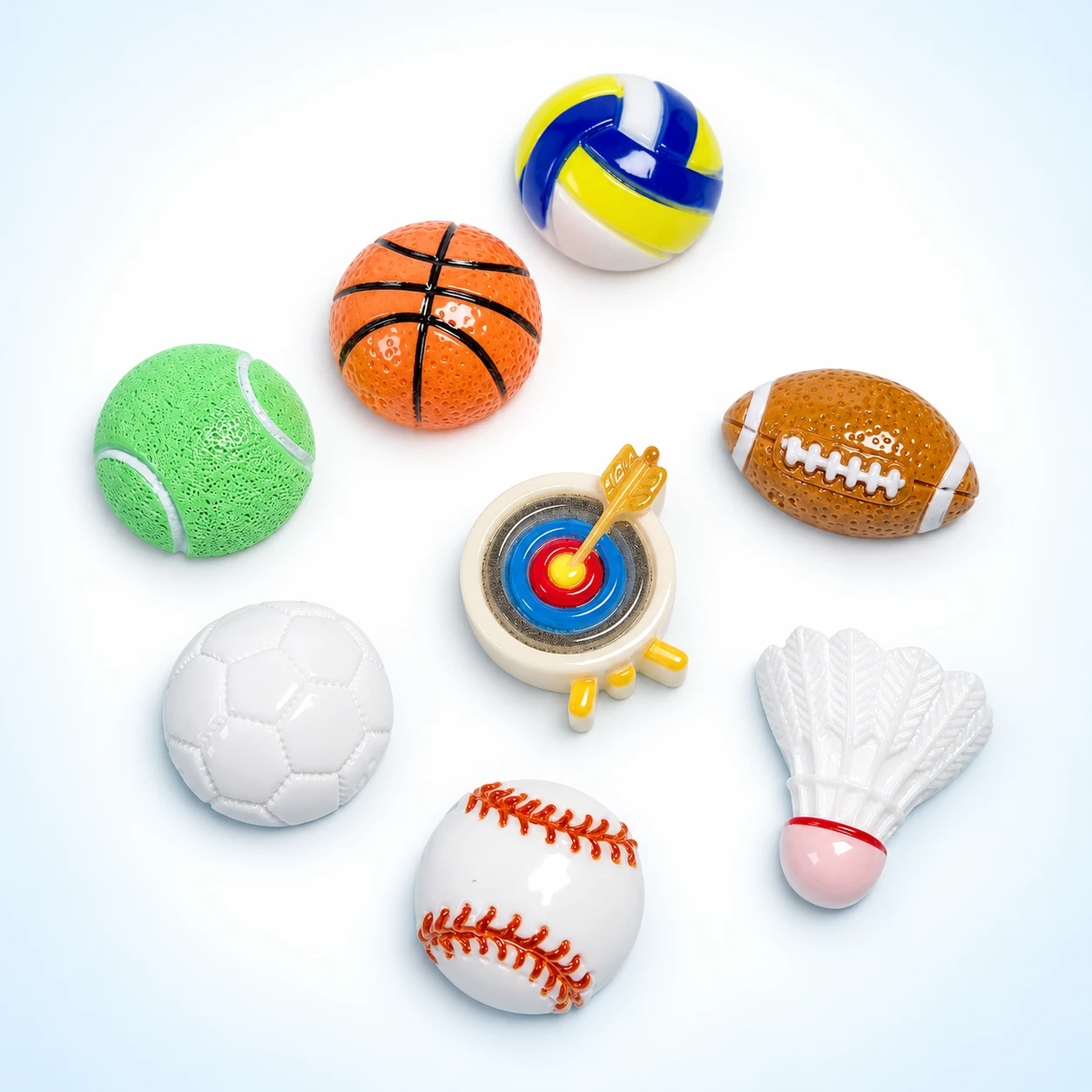 Sports Ball and Equipment Resin Charms RW002640 on a clean light studio background