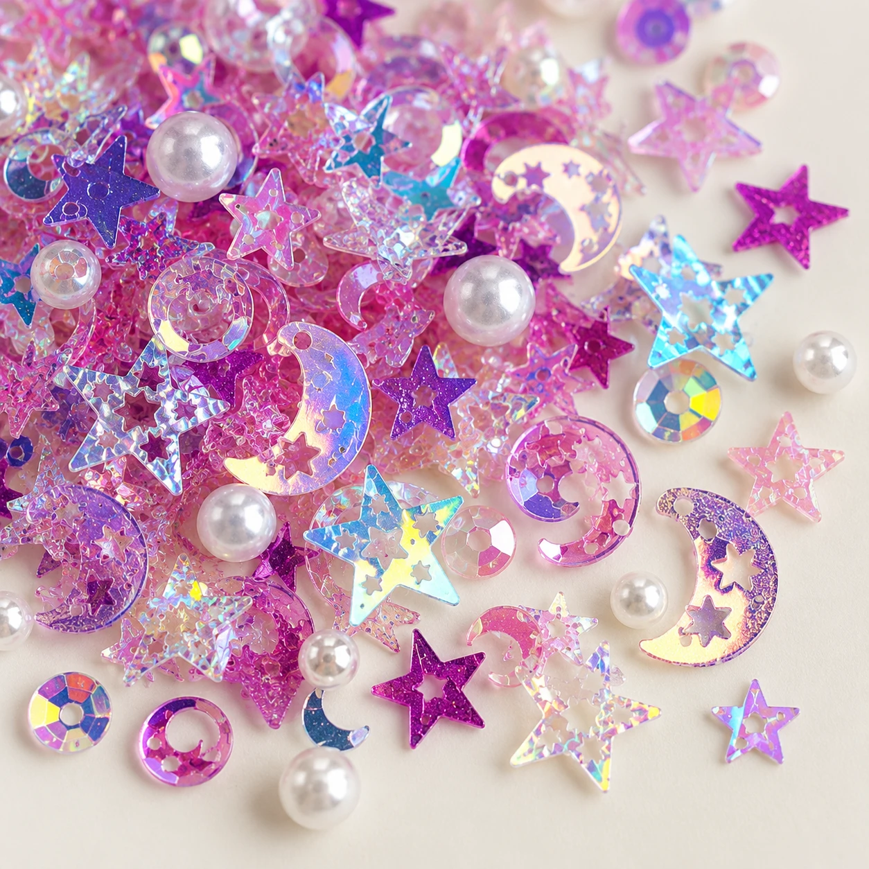 Star and Moon Sequin Color Collection MA302 close-up showing the decorative shape and finish