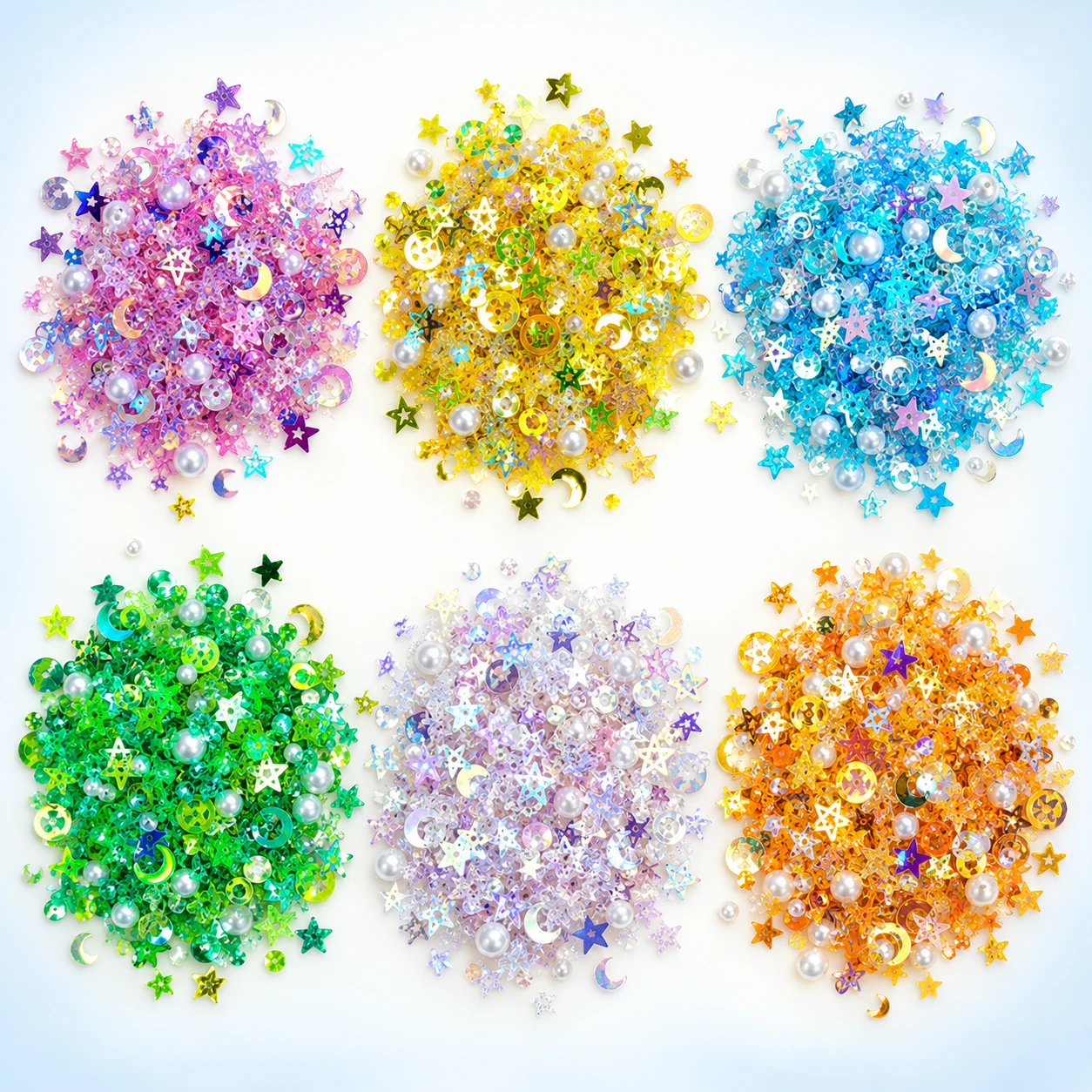 Star and Moon Sequin Color Collection MA302 on a clean light studio background
