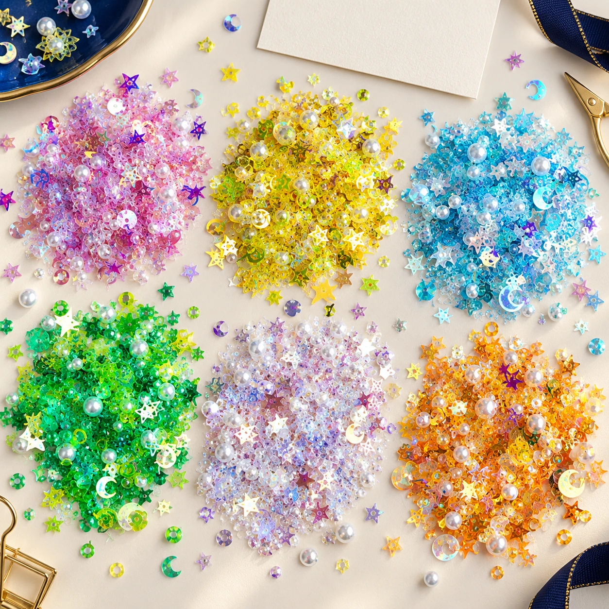 Star and Moon Sequin Color Collection MA302 in an illustrative craft workspace