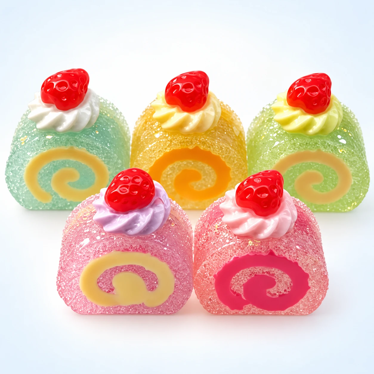 Strawberry Swiss Roll Resin Charms RW002718 on a clean light studio background