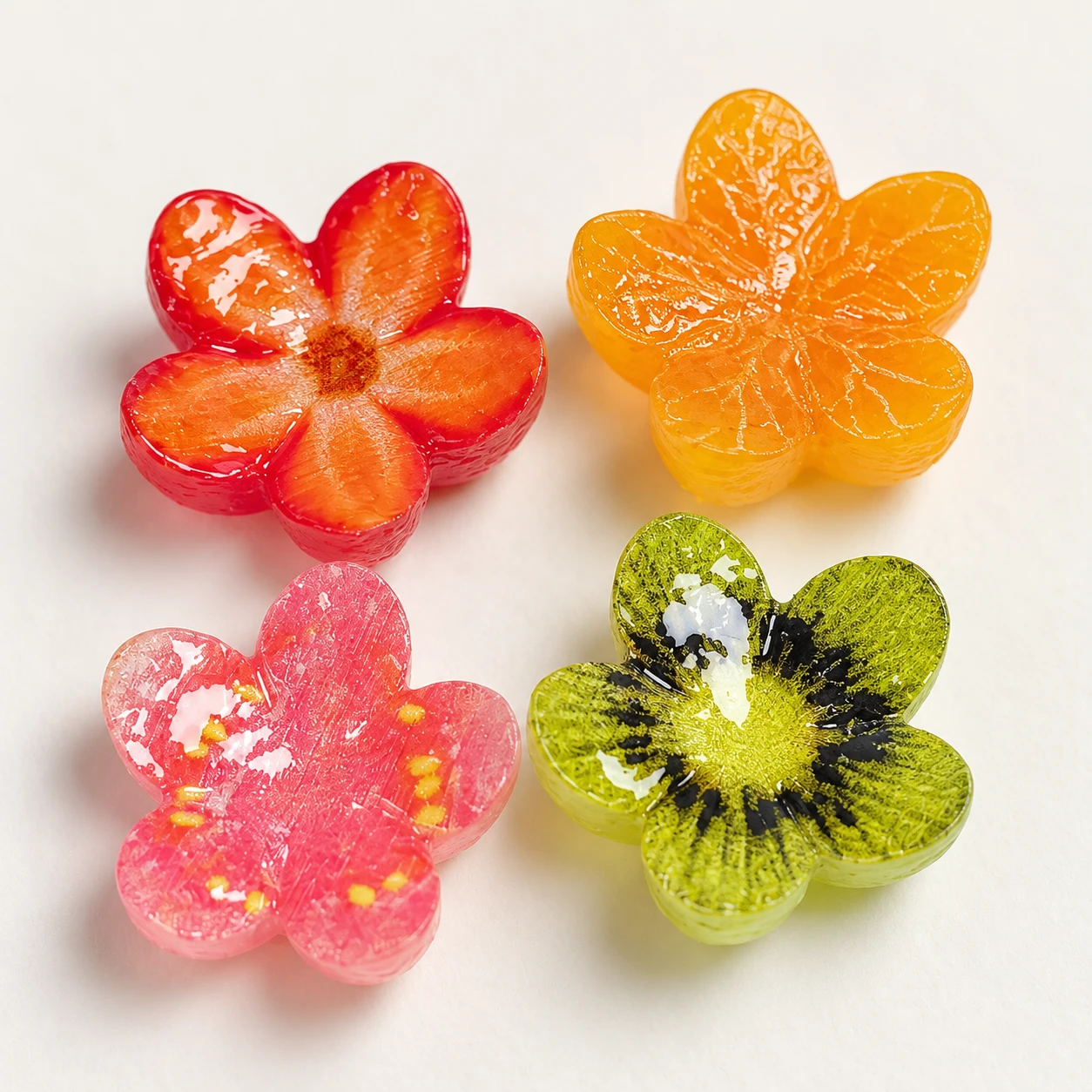 Translucent Fruit Flower Resin Charms RW001398 close-up showing the decorative shape and finish