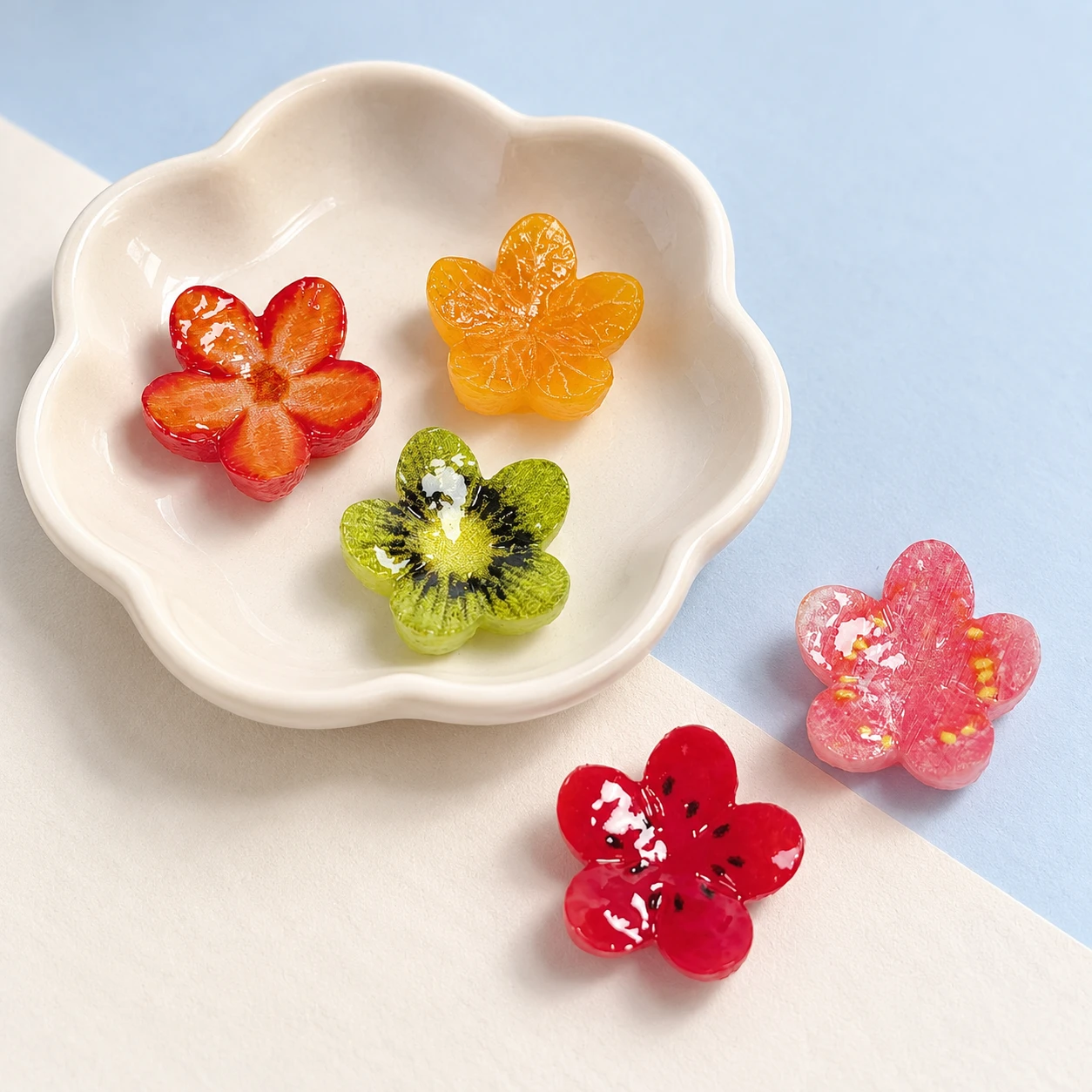 Translucent Fruit Flower Resin Charms RW001398 displayed for assortment selection