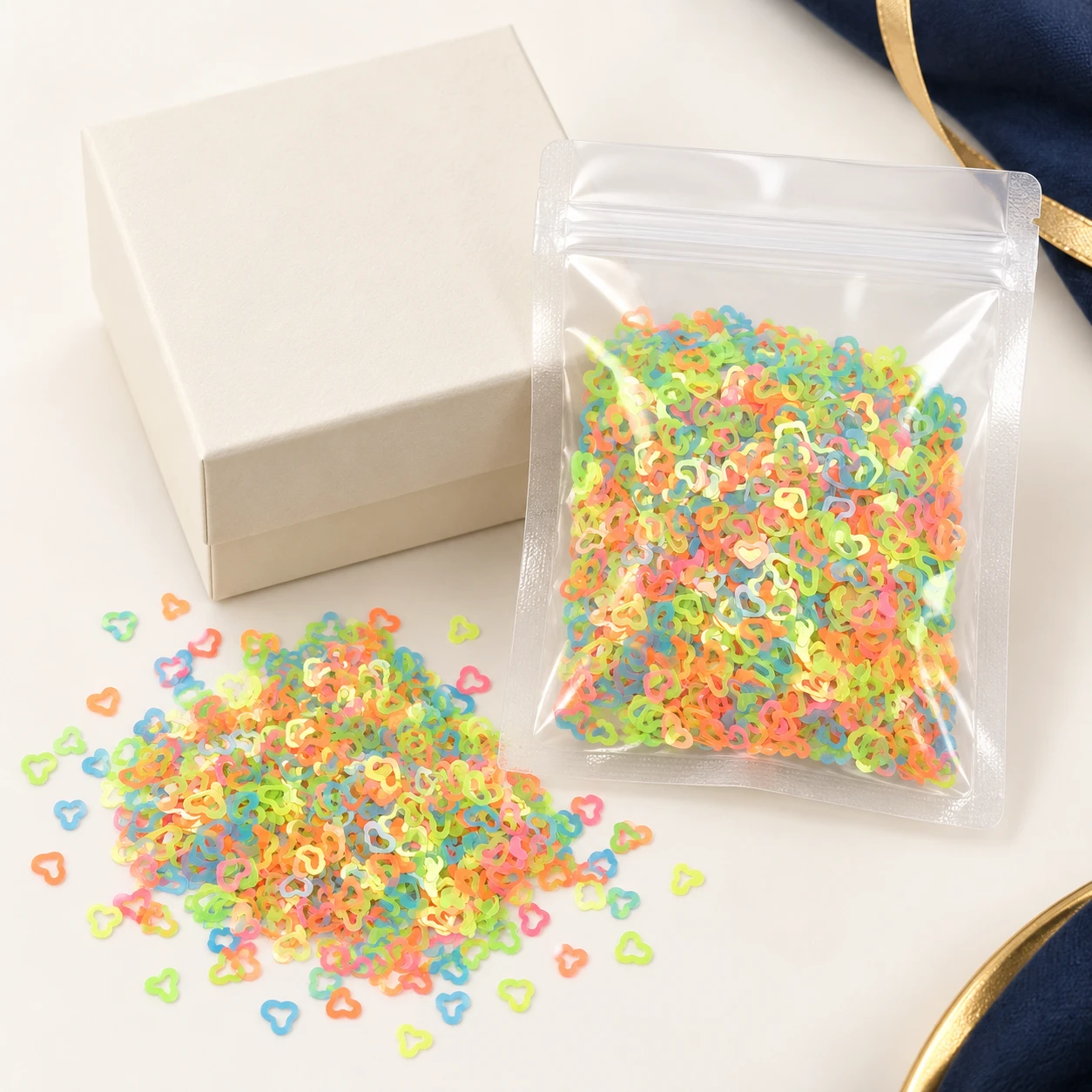 Ultrathin Hollow Heart Confetti MA303 with illustrative private-label packaging