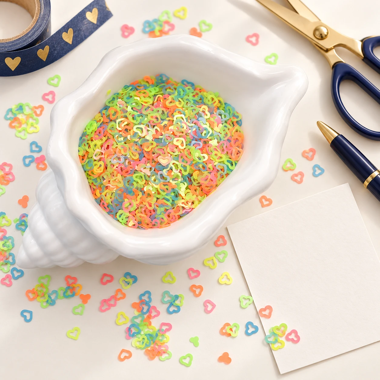 Ultrathin Hollow Heart Confetti MA303 in an illustrative craft workspace