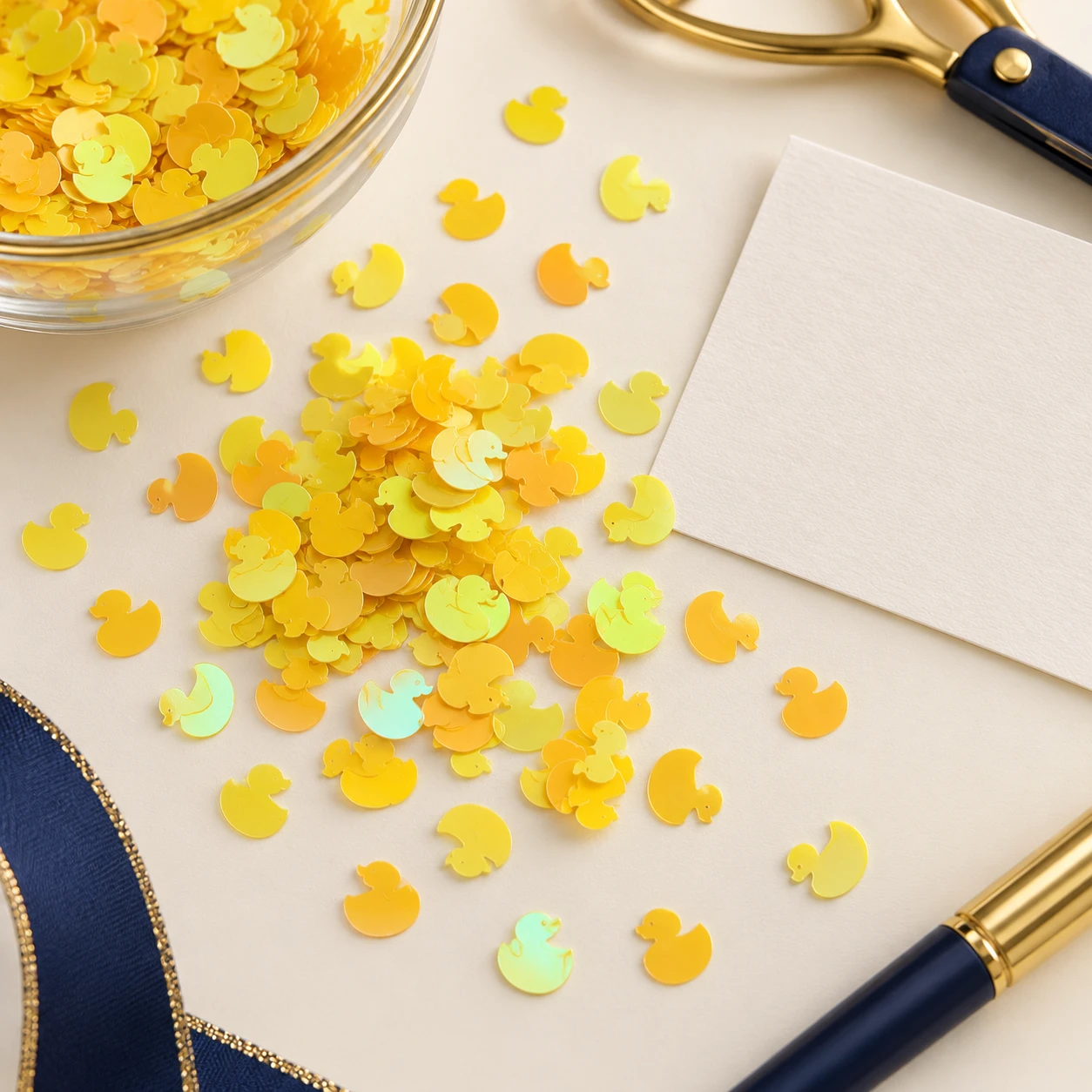 Ultrathin Yellow Duck Sequins MA300 in an illustrative craft workspace