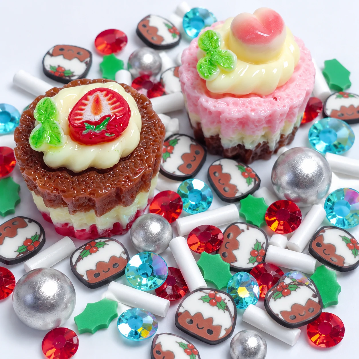 Fruit Cake Charm Filler Mix in an AI-styled close-up of decorative charms and slices, SLM26662