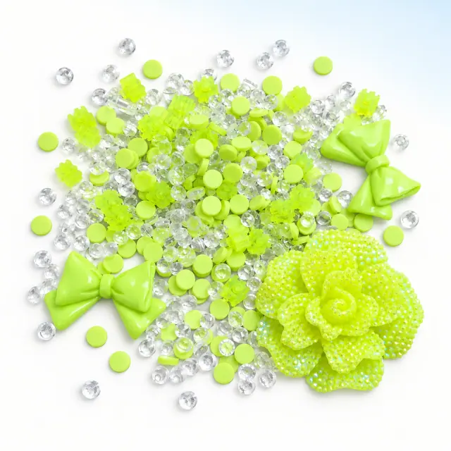 Lime Green Bow & Flower Filler Mix on a bright white studio background, SLM004320