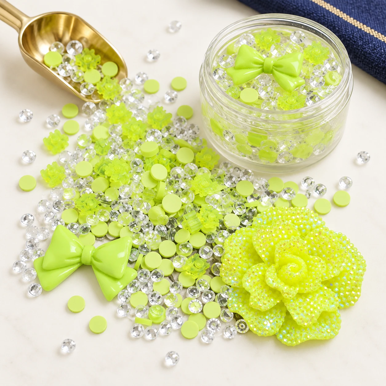 Lime Green Bow & Flower Filler Mix in a slime-workspace concept, SLM004320