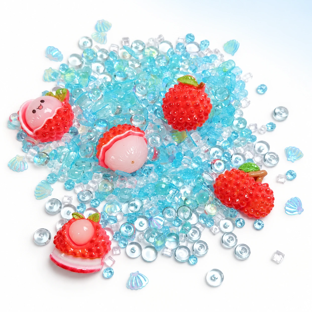 Lychee & Aqua Bead Filler Mix on a bright white studio background, SLM004785