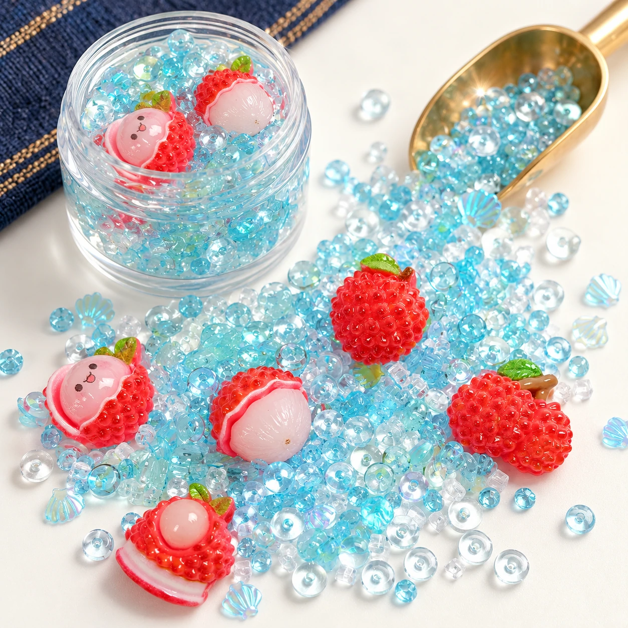 Lychee & Aqua Bead Filler Mix in a slime-workspace concept, SLM004785