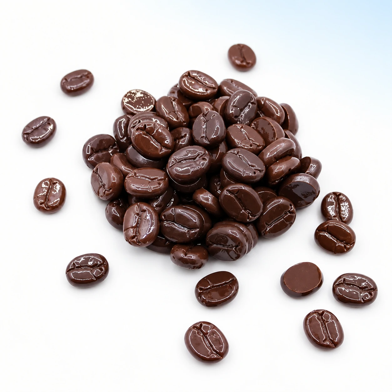 Mini Coffee Bean Resin Charms on a bright white studio background, RW404