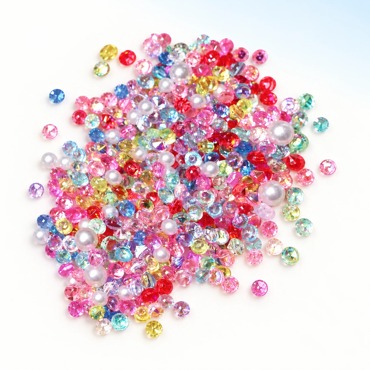 Multicolor Faceted Plastic Fillers on a bright white studio background, YX3242