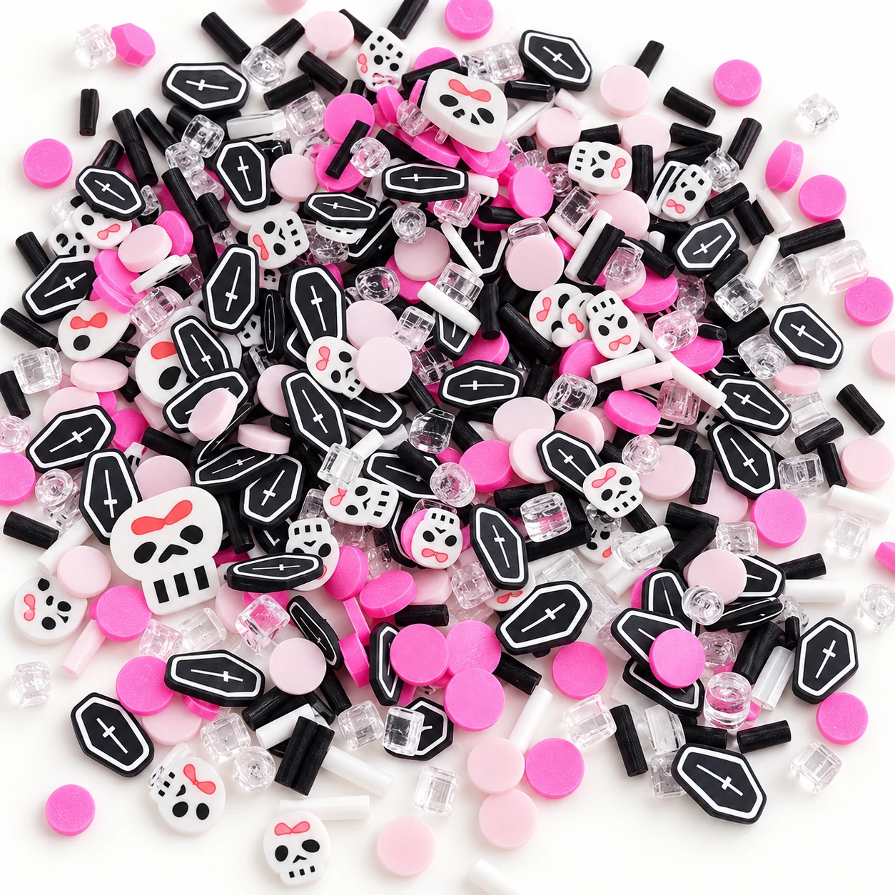 Detail visualization of pink & black halloween clay slices, YX3803