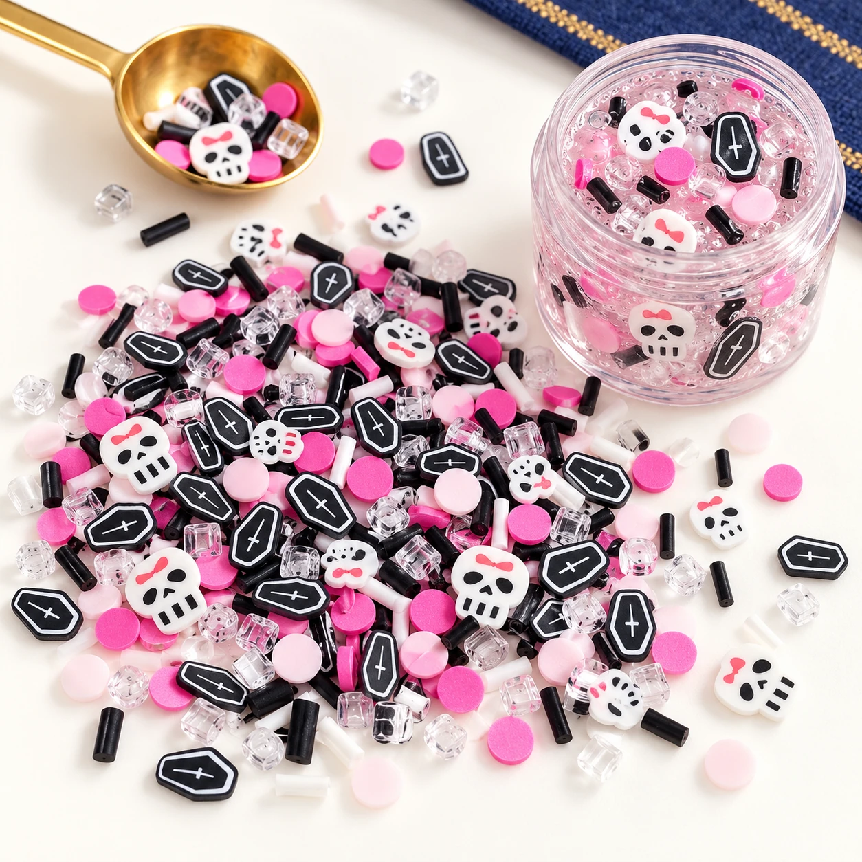 Pink & Black Halloween Clay Slices in a slime-workspace concept, YX3803