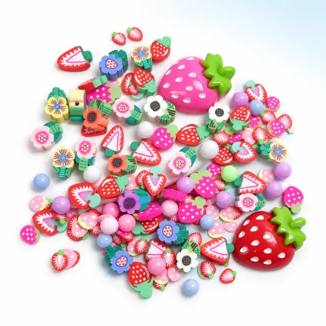 Strawberry and flower filler mix with pink and red strawberry charms on a bright white studio background, SLM26565